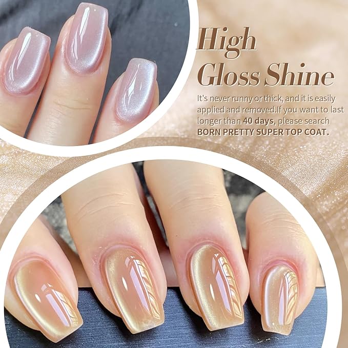 Born Pretty Cat Magnetic Eye Gel Nail Polish Cat Magnetic Shimmer Glitter Holographic Nail Polish Autumn Winter Moonlight Nude Brown Pink Purple 7ML 6PCS