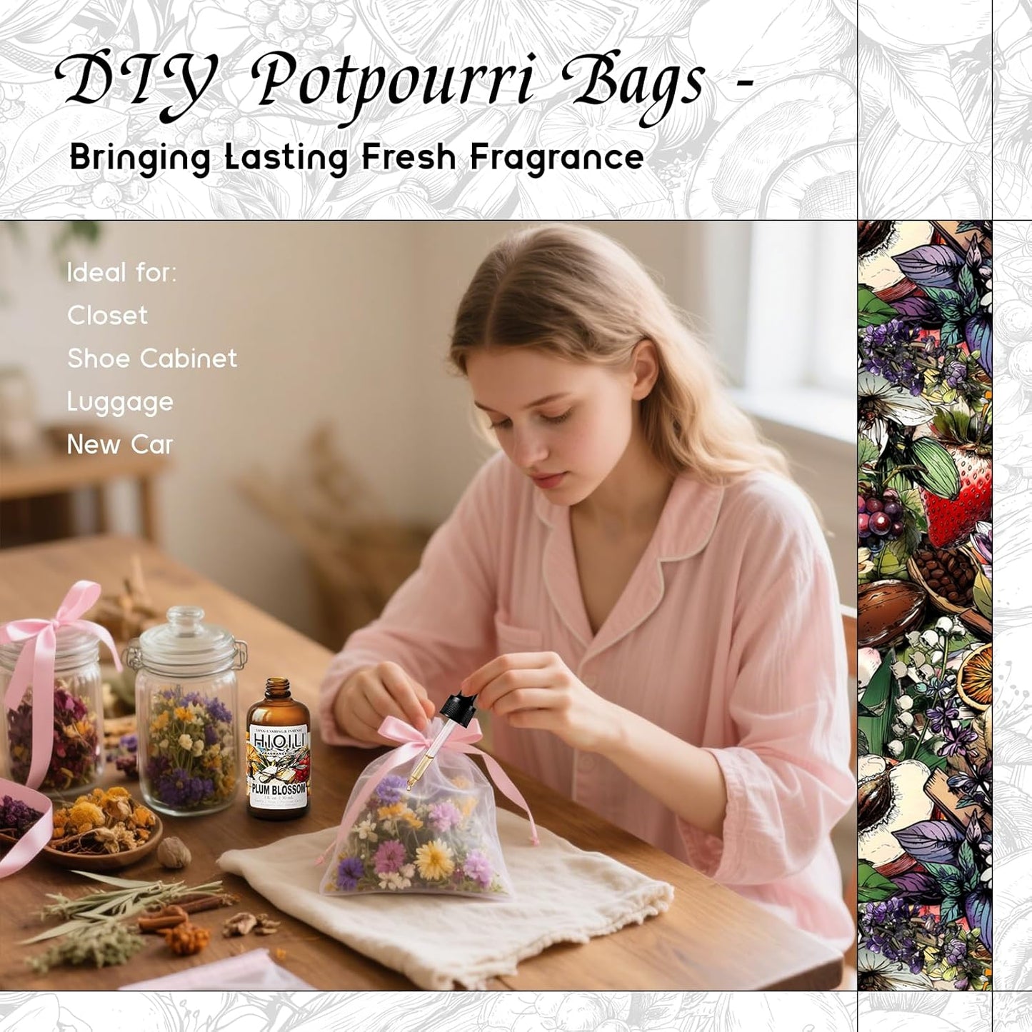 HIQILI Plum Blossom Fragrance Oil for Making Candle, Soap, Inspired by J-M.Lone Plum-Bloom, Linen Spray and Scented Sachets, Use in Essential Oil Diffuser - 1 Fl Oz