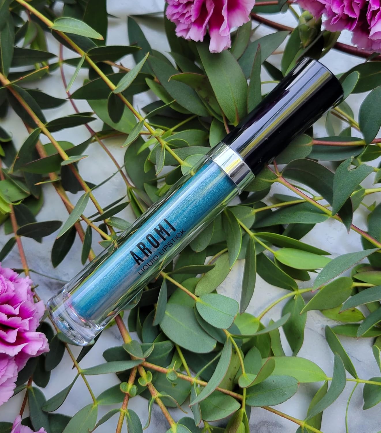 Aromi Teal Blue Metallic Liquid Lipstick | Turquoise, Sea Foam Lip Color with Shimmery Finish, Vegan, Cruelty-free, Long-lasting, Smudge Proof (Arctic Teal)