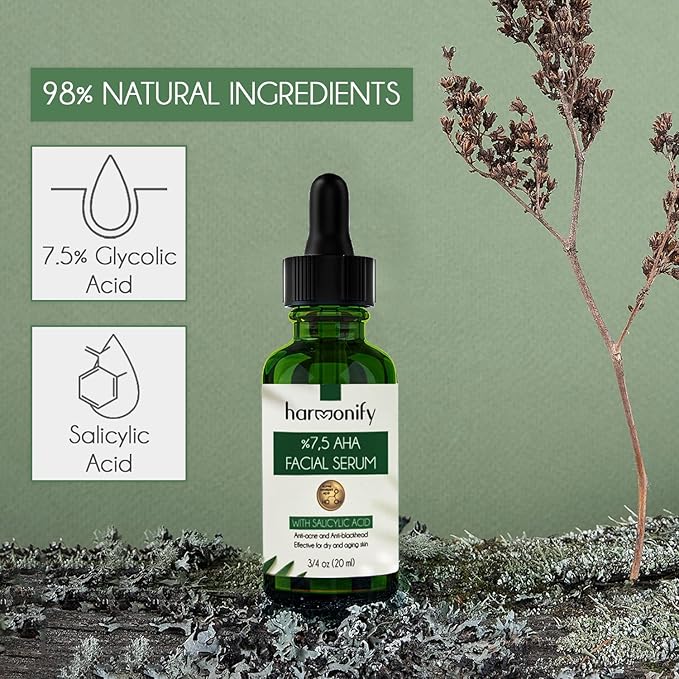 Pure Vitamin C Facial Serum with Salicylic Acid and Glycolic Acid, Anti-Wrinkle, Anti-Acne and Anti-Blackhead, Dark Spot Correcting, 7,5% AHA, Sebum Balance, ¾ oz