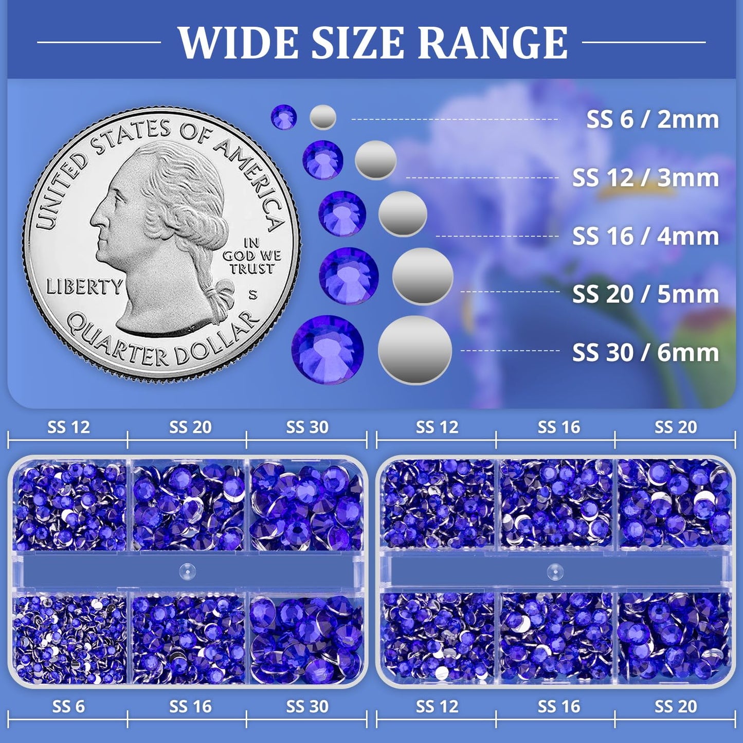 Resin Rhinestones for Crafting, 2 Boxeses Royal Blue Multi Sizes Flatback Bedazzling Crystals for Crafts Nail Art Deco, Non Hotfix Gems Charms for Tumbler Shoes Clothing Fabric Face Makeup