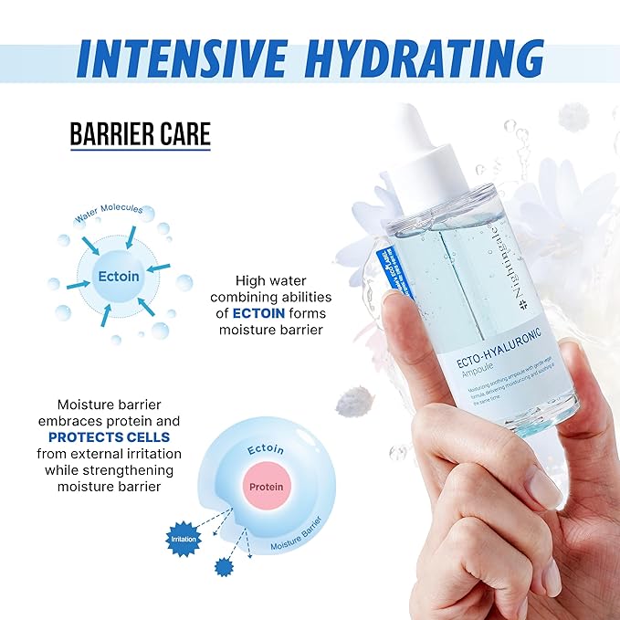 Nightingale Ecto-hyaluronic Ampoule with Hyaluronic Acid, Ectoin, Hydrating Face Serum for Dry Skin, Non-greasy formula, Hypoallergenic, Fragrance & Alcohol Free, Allergen Free, Cruelty Free, Vegan