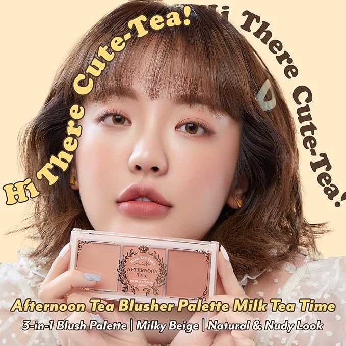 I'm Meme Palette - Afternoon Tea Blusher | Milk Tea Time, Blush for Cheek, Natural & Neutral, Buildable & Blendable, 3 Shades Palette, Matte Powder Blush for Face & Cheeks, For All Skin Tones, 0.42 oz