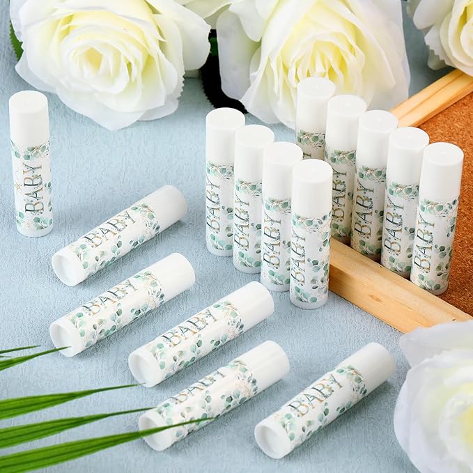 50 Pack Sage Green Baby Shower Lip Balm Party Supplies Bulk for Girls Guests Boys Neutral Baby Shower Gifts Gender Reveal Favors Prizes Souvenirs Winners Thank You Appreciation Gifts