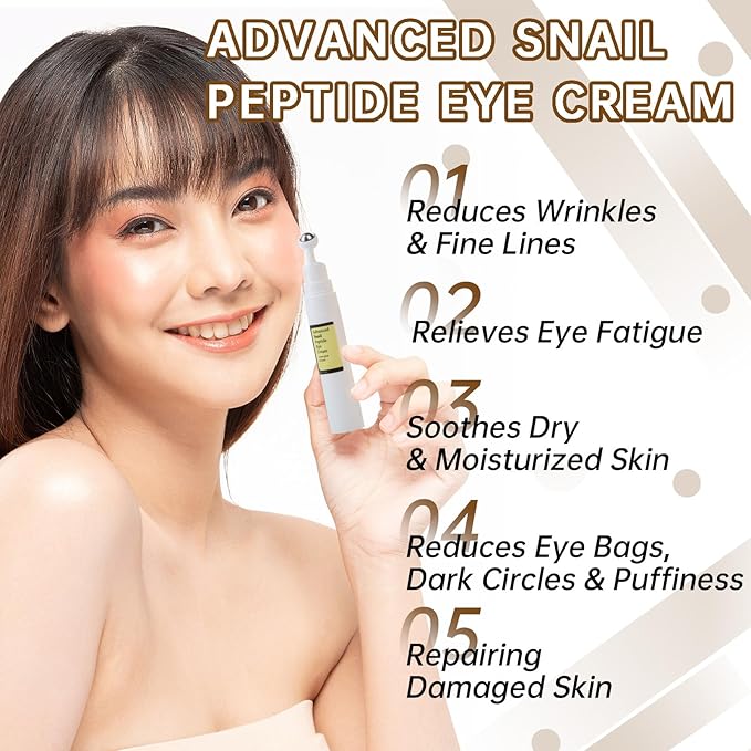Advanced Snail Peptide Eye Cream for Dark Circles & Puffiness, Snail Mucin Eye Cream with Niacinamide Reduce Wrinkles & Fine Lines, 1 Pcs Under Eye Roller Cream for Moisturizing.