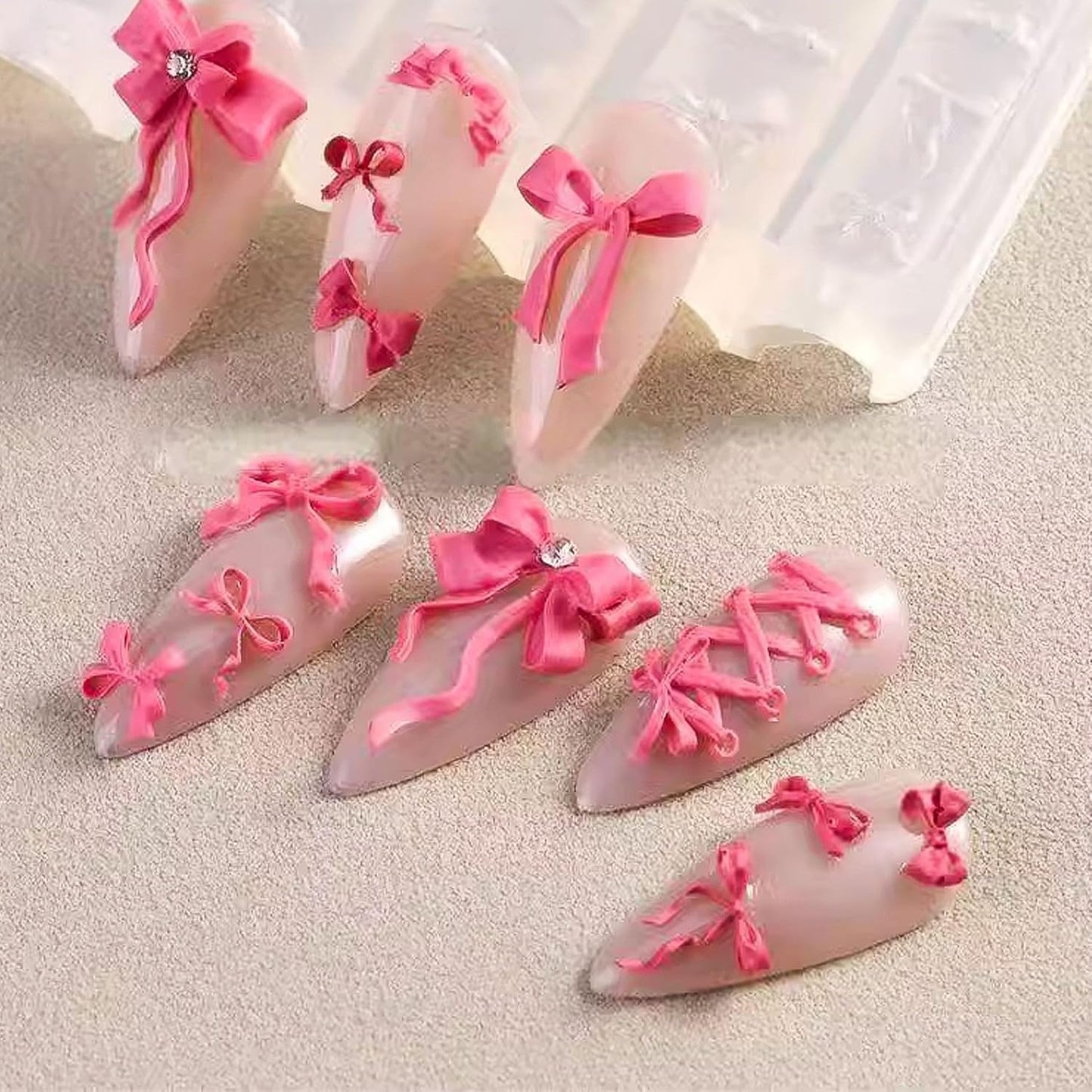 Ribbon Bows Silicone Nail Mold Embossed Bowknot Nail Art Mould Tools 3D Carving Templates for Women Girls Manicure Accessories
