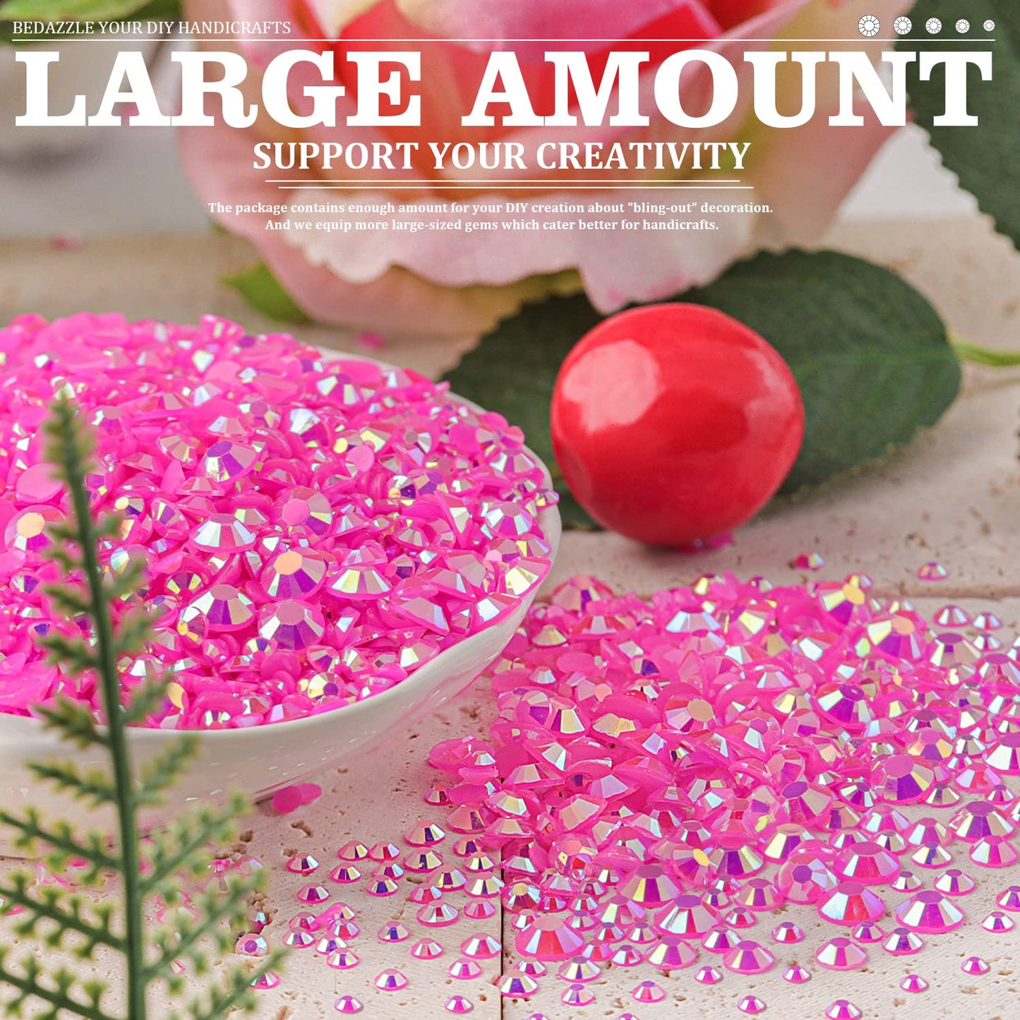 7000PCS Resin Rhinestones with Tweezers for Crafting, 2/3/4/5/6mm Flatback Jelly Rhinestones, 4 Box Hot Pink AB Non Hotfix Crystal Gems for DIY Crafts Mugs Tumblers Clothes Makeup Nail