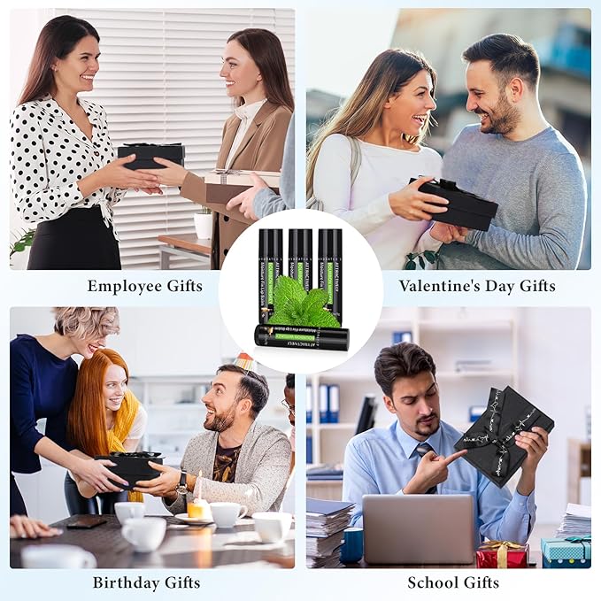 4 Pcs Lip Balm with Gift Box for Men Raffia Grass Organic Natural Beeswax Lip Balm for Father's Day Gifts Women Adults Teens Dry Chapped Lips Care Product