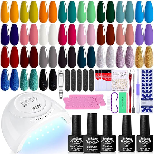 JEWHITENY 27 Colors Nail Polish Kit with U V Light, U V LED Nail Dryer Lamp Curing Gel Nail Polish Set Popular Gel Polish Set DIY at Home, Nail Manicure Tools