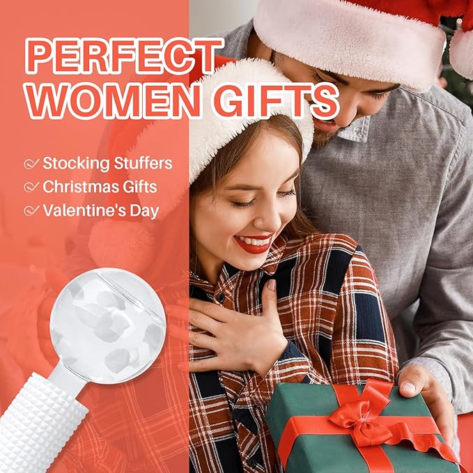 Ice Globes & Ice Roller for Face and Eyes - Facial Massage Tools for Skin Care, Reduce Wrinkles & Puffiness, Cooling Globes & Roller Ball for Glowing Skin 2PCS (White)