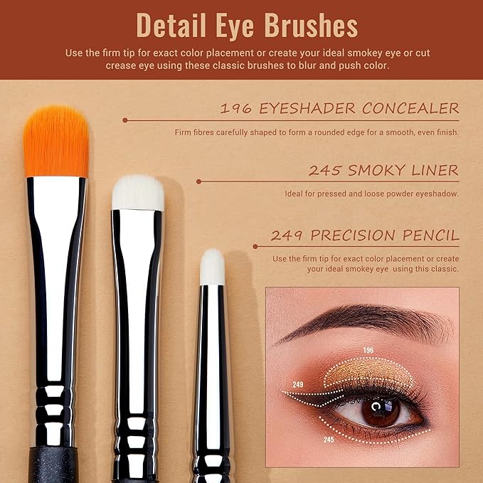 Jessup Eyeshadow Brush Set 7pcs Fluffy Eye Makeup Brushes for Eye Shadow Blending Shader Crease Concealer Black T334