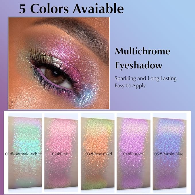 Glitter Eyeshadow Palette, Multichrome Chameleon Purple Blue Eye Shadow, Color Shifting Multi-Reflective Holographic Eyeshadow Shimmer Inner Corner Eye Brightener Highlighter Makeup