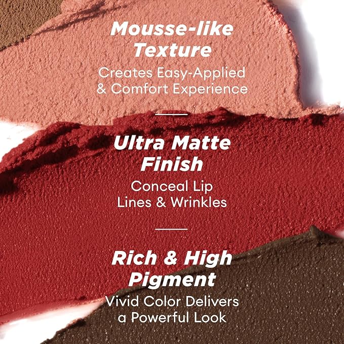 ITY Velvet Matte Finish Lip Stain-Mousse Textured Lip Clay, Red Shade, Conceals Lip Lines, Rich Pigment Lip Tint Lipsticks, 0.14 oz (4g) in Earthy, Berrylicious.
