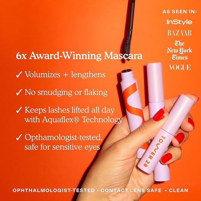 Tower 28 MakeWaves Mascara - Volumizing and Lash Lengthening Water-Resistant Mascara - No Clumping or Flaking - for Sensitive Eyes – Jet Black