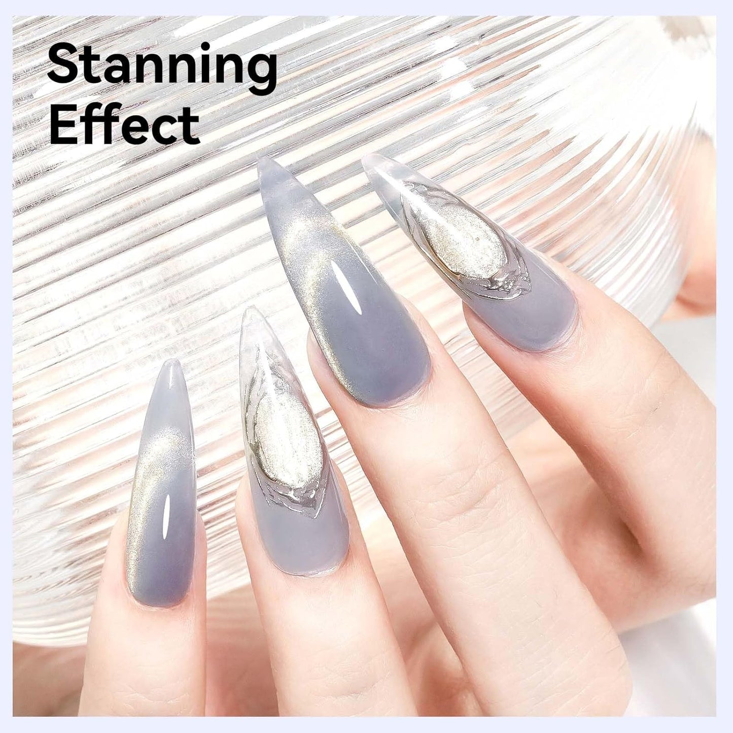 Silver Cat Eye Gel Nail Polish, Magnetic Nail Polish Glitter Holographic With Magnet Gold Shimmer Cateye Effect, UV Velvet Gel Nails Art Manicure Salon DIY Home, 12ML