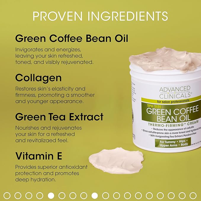Advanced Clinicals Green Coffee Bean Thermo Firming Body Cream | Anti Cellulite Cream | Caffeine Body Lotion Moisturizer To Firm, Tighten, & Hydrate Look Of Legs, Arms, Tummy, Butt, & Thighs, 16 Oz