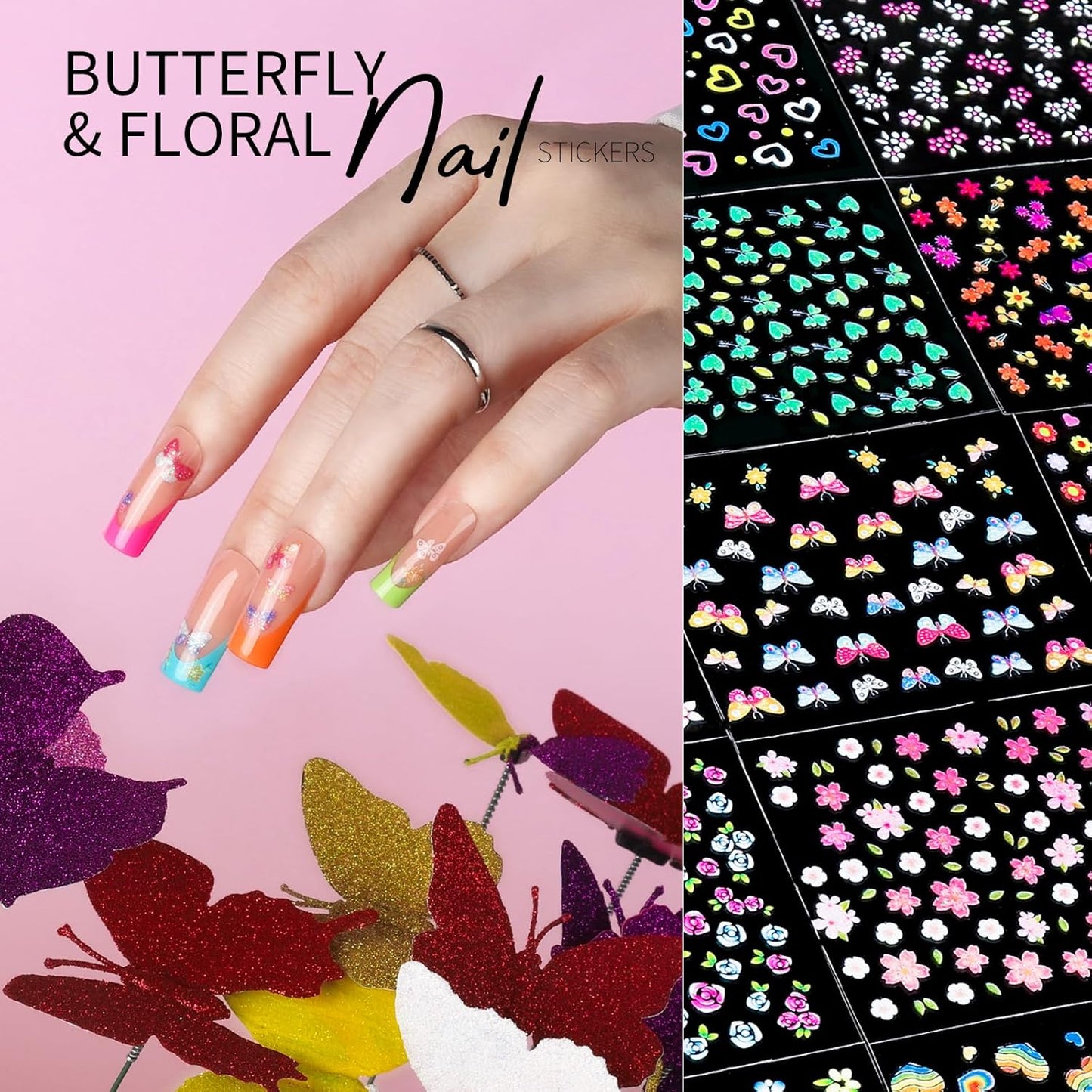 Teenitor 50 Sheets Nail Stickers for Nail Art, Flower Nail Art Stickers Gold Floral Nail Decals for Nails Design, Nail Decor Nail Accessories for Women Girls Kids Summer