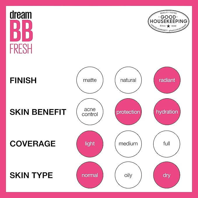 Maybelline Dream Fresh Skin Hydrating BB Cream, 8-in-1 Skin Perfecting Beauty Balm With Broad Spectrum Spf 30, Sheer Tint Coverage, Oil-Free, Deep, 1 Fl Oz