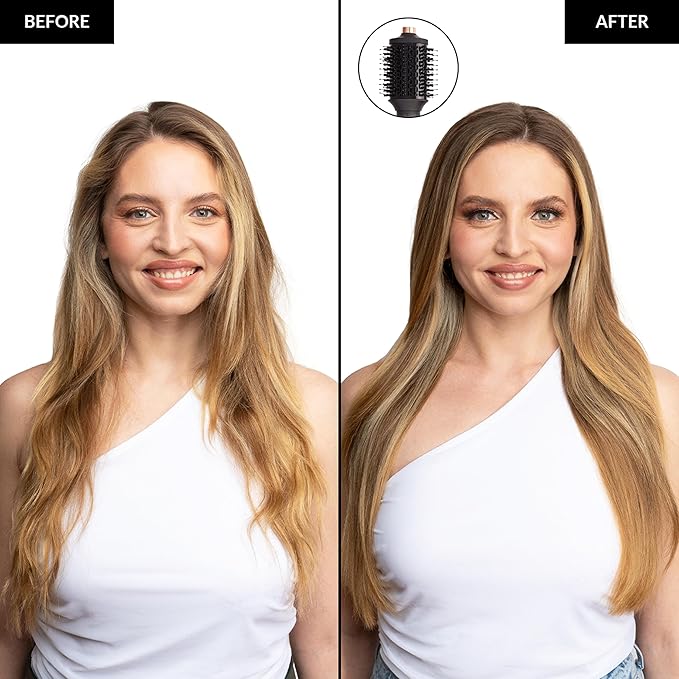 FoxyBae Super Styler Pro Interchangeable 5 in 1 Hair Styler Wand Curling Iron Set - w/Drying Cylinder, Ceramic Blowout & Round Brushes, 2 Auto-Wrap Curlers - Frizz-Free, Smooth Hair [Black Rose-Gold]