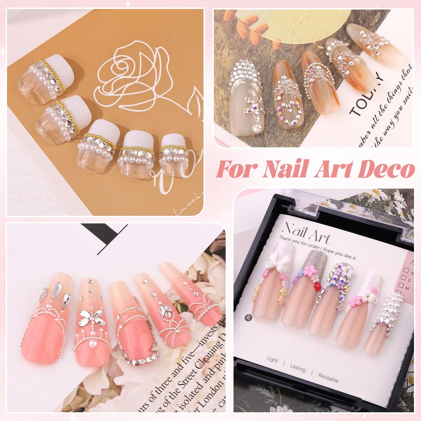 3600pcs Glass Transparent AB Nail Rhinestones 6 Sizes(1.8/2/2.4/2.8/3/4mm) Flatback Crystal Nail Charms Jewels Decoration for Nail Art and Crafting, Tweezer and Pickup Pen included