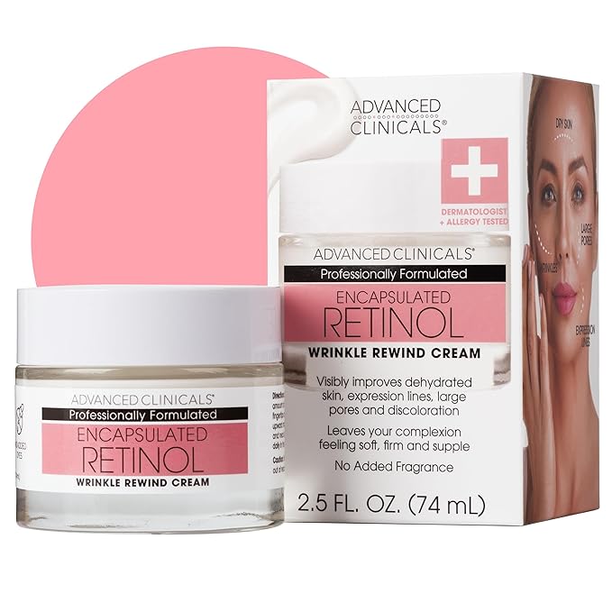 Advanced Clinicals Retinol Cream Face Moisturizer | Encapsulated Retinol Lotion For Face With Ferulic Acid + Vitamin E To Soften Appearance Of Crepey Skin & Look of Fine Lines & Wrinkles, 2.5 Fl Oz