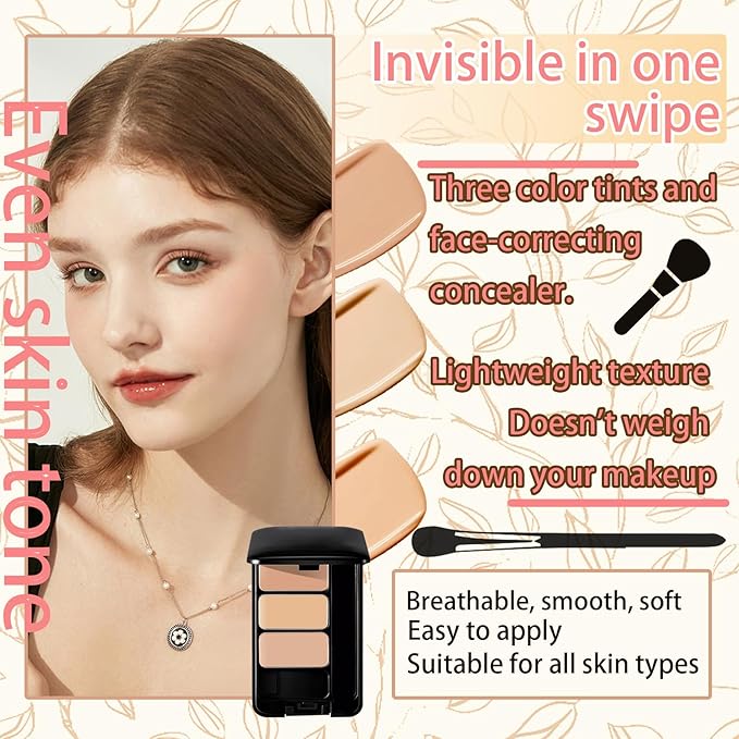 3 Colors Corrector Palette,Moisturizing Long Lasting Waterproof Cream Contour Makeup Palette,Color Correcting Concealer,Natural Flawless Full Coverage Liquid Foundation Set with Makeup Brushes
