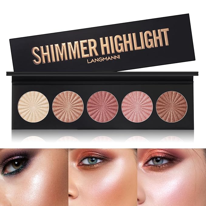 Highlighter Powder Palette, 5 Colors Makeup Palette Contour Palette Eyeshadow Makeup Kit Waterproof Long Lasting Brilliant Lighten Skin Color Professional Versatile Face Shading Set(1, brown, Large)