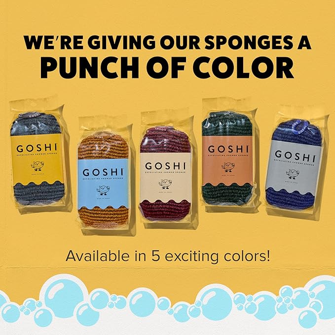 GOSHI Exfoliating Shower Sponge - Rip-Resistant, Rapid-Drying Exfoliating Bath Sponge for All Skin Types - Marigold Yellow - Made in Japan