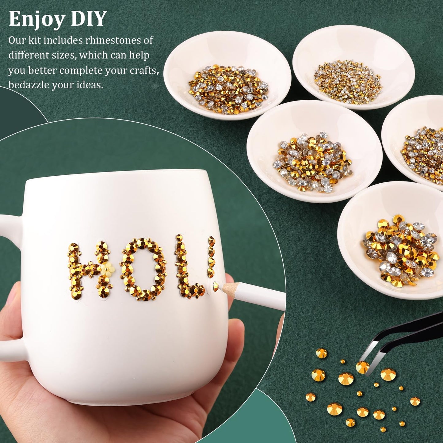 Resin Rhinestones for Crafting with B7000 Jewelry Glue, 2 Boxes Gold Flatback Crystals with 3Pcs 10ml Glue for Bedazzling Crafts DIY Nail Art Makeup，Non Hotfix Gems for Clothing Shoes