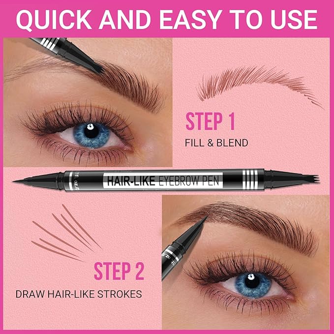 iMethod Eyebrow Pen - Eyebrow Pencil Magical 2-in-1 Eye Brow Pencils for Women with 4-Fork-Tip & Precise Brush-Tip for Natural Hair-Like Brows, Last All-Day, with Eyebrow Spoolie Brush, Brown