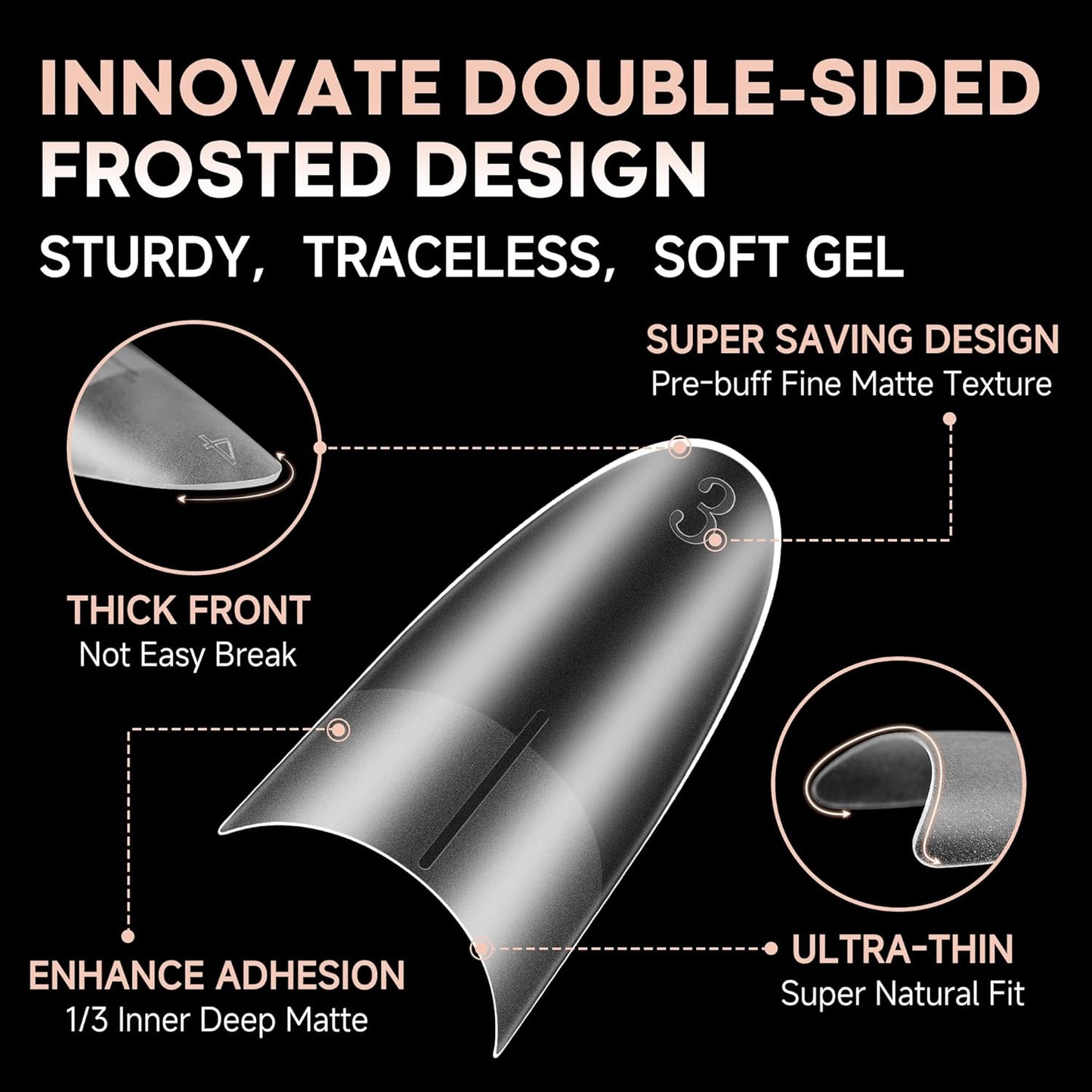 UNA GELLA Medium Almond Gel Nail Tips: Full Matte Almond Shape Nail Tips Half Cover 216pcs Medium Almonds Press On Nails DIY Salon for Fake Acrylic False Nails 12 Sizes, Saving Design Gelly Tips