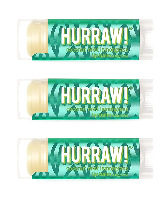 Hurraw! Coconut, Mint, Lemongrass (Pitta) Lip Balm, 3 Pack: Organic, Certified Vegan, Cruelty and Gluten Free. Non-GMO, 100% Natural Ingredients. Bee, Shea, Soy and Palm Free. Made in USA