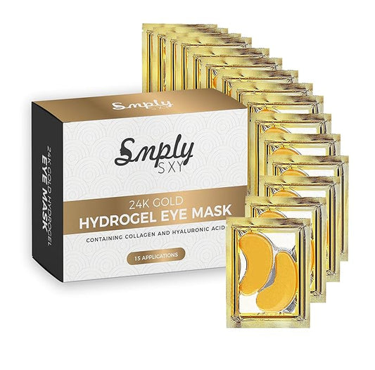 24k Gold Collagen Eye Mask: Hydrogel Under Eye Patches with Collagen & Hyaluronic Acid - Hydrating Under Eye Mask for Dark Circles, Puffy Eyes, & Under Eye Bags - Cooling Gel Treatment Pads - 15 Pairs