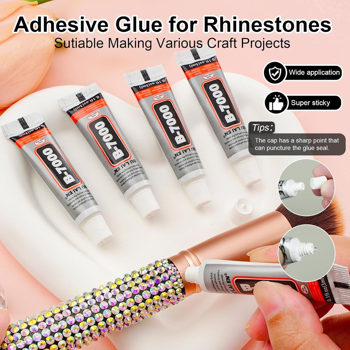 Canvalite 25000PCS Resin Jelly Rhinestones for Crafting, Pink AB Flatback Gems, Bedazzling Crystal with 5x2.5g B7000 Jewelry Glue and Tweezers Dotting Pen for DIY Crafts Clothing Shoes Nail Art