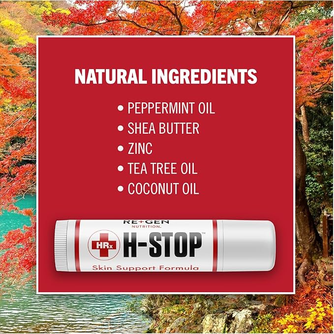 H Stop Lip Balm with Shea Butter, Peppermint Oil, Tea Tree, Lemon Balm, Zinc, Coconut and More for Clear and Healthy Skin Care, Discreet Blister Support Moisturizer, 0.5 oz