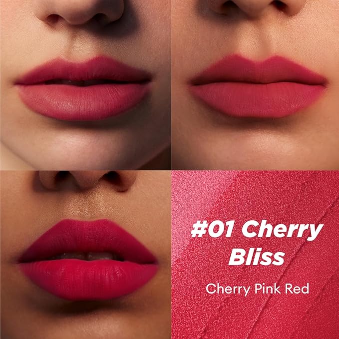 ITY Velvet Matte Finish Lip Stain-Mousse Textured Pudding Pot Lip Clay with Brush, Red Shade, Dual-Use as Lipstick and Blush, Conceals Lip Lines, Rich Pigment, 0.21 oz (6g) in Cherry Bliss