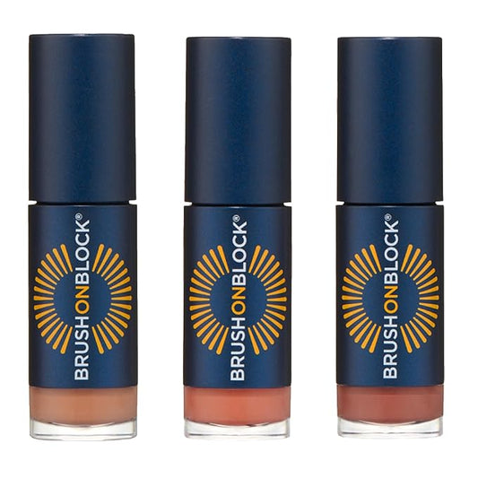 Brush On Block Sun Shine Protective Lip Oil 3 Color Variety Pack, Broad Protection Hydrating SPF 30 Mineral Sunscreen, Nude Tint, Coral, and Fig
