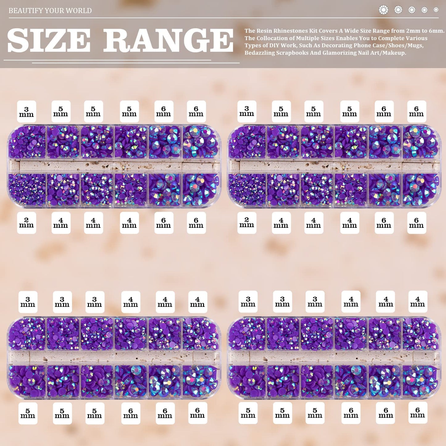 7000PCS Resin Rhinestones with Tweezers for Crafting, 2/3/4/5/6mm Flatback Jelly Rhinestones, 4 Box Dark Purple AB Non Hotfix Crystal Gems for DIY Crafts Mugs Tumblers Clothes Makeup Nail