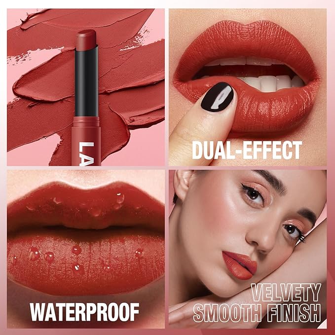 Jolilab 3Pcs Velvet Matte Lipstick Nude Matte Soft Dark Color Stick High Pigmented Long-Lasting Waterproof Lip Stick Lip Balm Beauty Cosmetics Gift for Girls and Women（04#+05#+06#