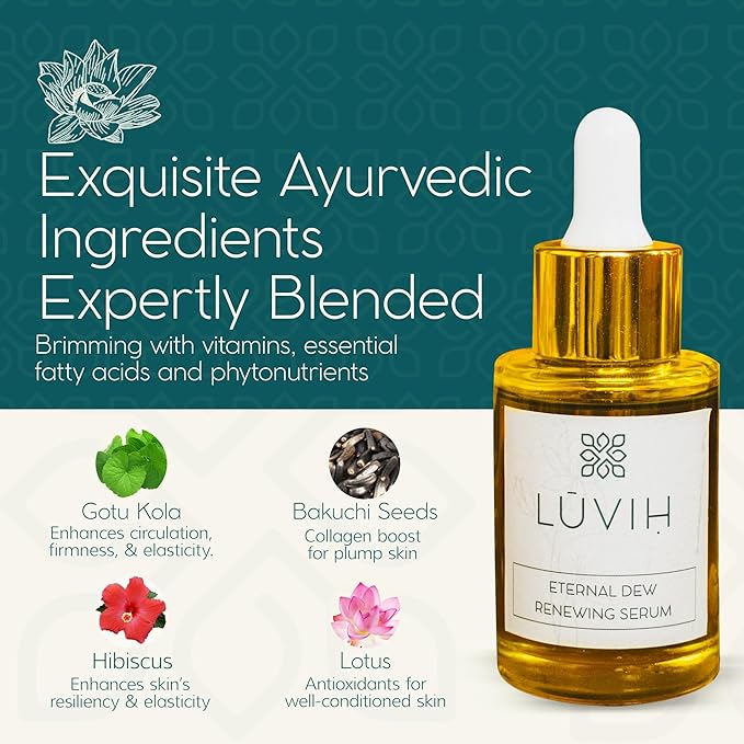 Anti-Aging Face Serum with Vitamin A, B, C & Bakuchiol – LUVIH Eternal Dew Hydrating & Plumping Treatment with Gotu Kola, Hibiscus & Lotus – For Wrinkles, Fine Lines & Mature Skin – 30 mL