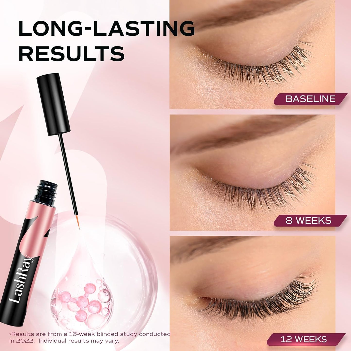 Advanced Lash Serum for Eyelash Growth: LashRay Eye Lash Enhancing Serum to Grow Longer Thicker Eyelashes and Eyebrows for Women, 0.1 oz