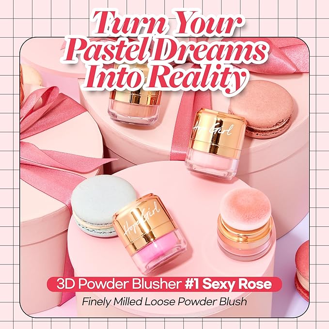 Hope Girl 3D Powder Blusher 0.17oz | Skin-Loving Korean Mini Blush for Cheeks and Eye Makeup w/Allantoin | K Beauty Cool Toned Vibrant Sunkissed Fine Powder Makeup Blush Cosmetics (#01 Sexy Rose)