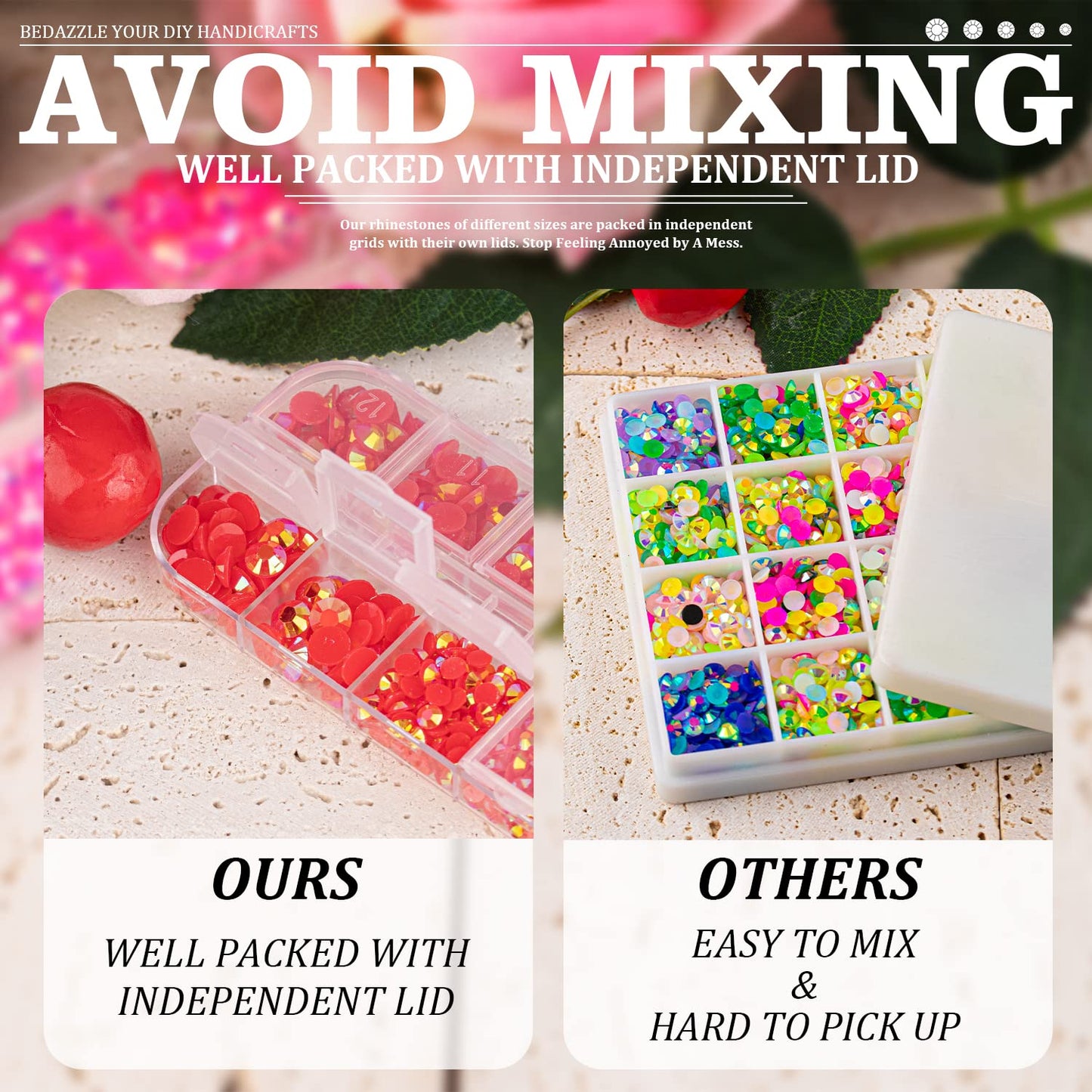 7000PCS Resin Rhinestones with Tweezers for Crafting, 2/3/4/5/6mm Flatback Jelly Rhinestones, 4 Box Red AB Non Hotfix Crystal Gems for DIY Crafts Mugs Tumblers Clothes Makeup Nail