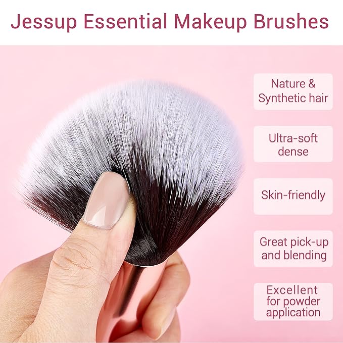 Jessup Makeup Brushes, Labeled Makeup Brush Set Premium Synthetic and Natural Hair Foundation Powder Concealer Eyeshadow Blending 15pcs Brush Kit, Rose Gold/Black T160