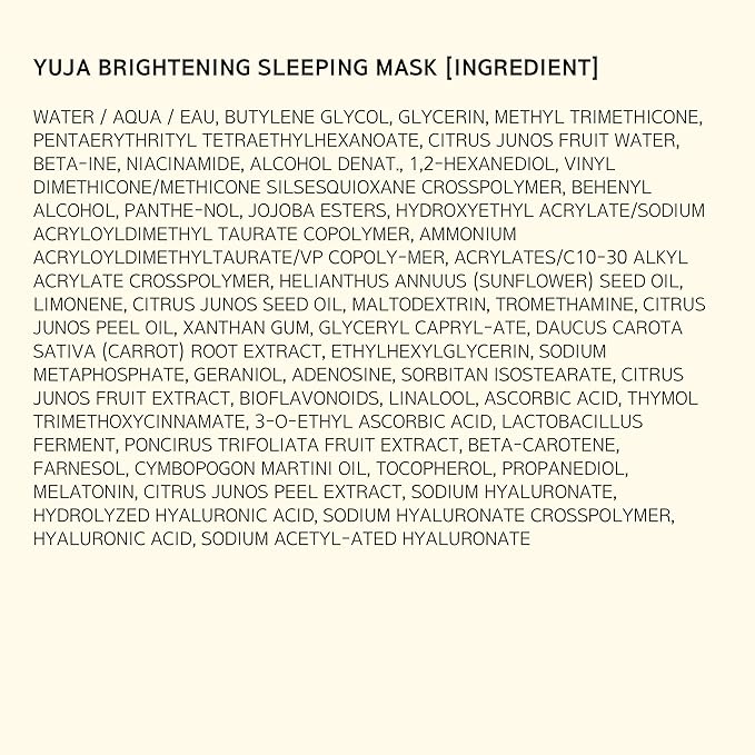 Hanyul Yuja Sleeping Mask | Korean Yuzu Night Cream, Vitamin C for Glow, Radiance, Brightening, Vegan Hydrating Overnight Moisturizer with Hyaluronic Acid, Niacinamide & Antioxidants 2.37 fl. oz.