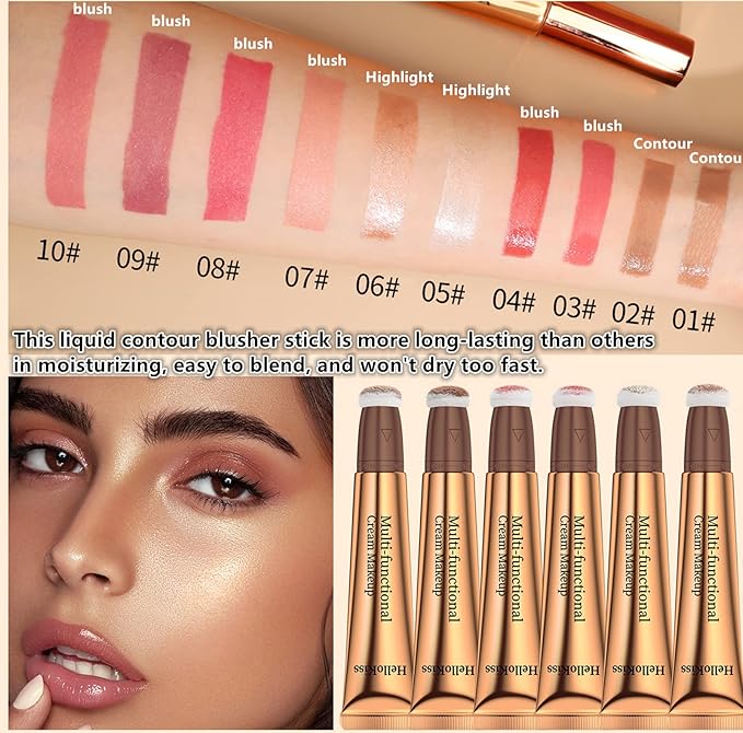 Go Ho Liquid Blush Beauty Wand,Blendable Super Silky Cream Blush Stick,Face Moisturizing Contour Blush Stick with Fine Cushion Applicator,Cruelty-free,003# Medium Pink