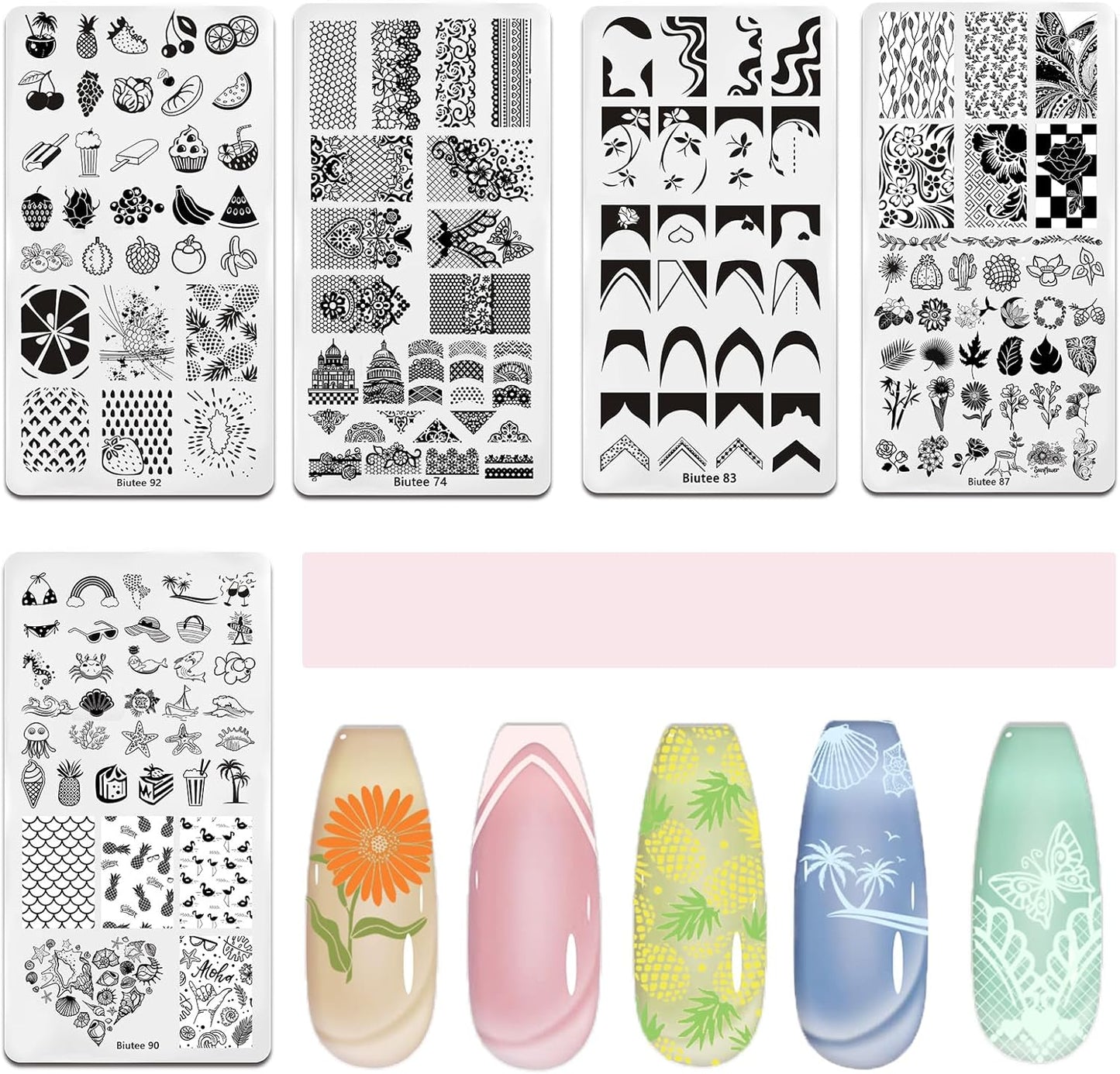 Biutee Nail Art Stamping Plates Set 10PCS French Line Stamp Templates, Nail Stamping Kit with Silicone Nail Stamper for DIY Print Manicure Salon Design Gift In Home
