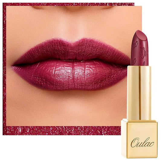 Oulac Wine Red Lipstick for Women with Metallic 3D Shine Lightweight Hydrating Formula, High Impact Lip Color, Vegan Beauty, Full Coverage Lip Makeup, Christmas Gifts for Women, One Last Kiss (14)
