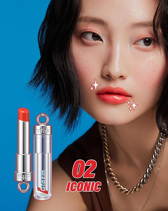ATHE Glazm Lipbalm Stick - Vegan Glow Korean Lip Balm - Plumping, Volumizing & Highly Pigmented Lipstick - Soft Melting, Buildable Formula - Plant-Derived, Cruelty-Free, 0.12oz. (02 Iconic)