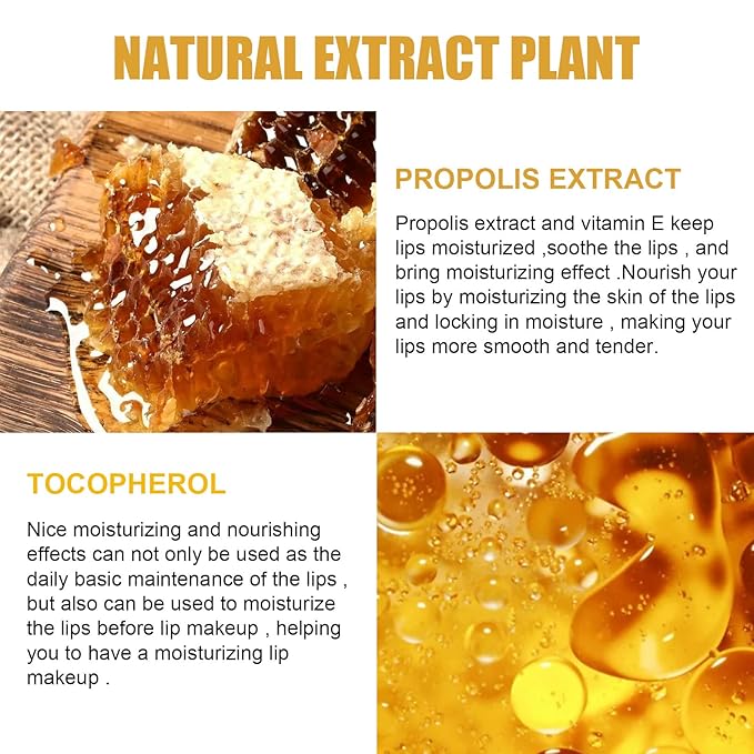 Honey Lip Balm Pot Lip Mask, Hydrating Propolis Lip Sleeping Mask, Prevent Dry&Cracked, Lip Repair Nourishes the Lip Skin (2pcs honey & 2pcs strawberry)